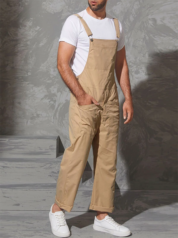 (image for) INCERUN Men Bib Pants Solid Color Jumpsuits Multi Pockets Casual Suspenders Cargo Overalls Fashion Men Jumpsuit S-5XL