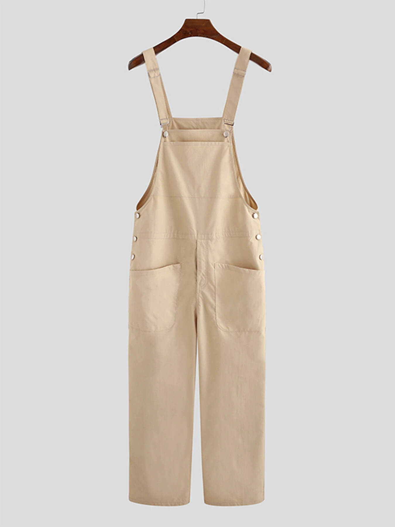 (image for) INCERUN Men Bib Pants Solid Color Jumpsuits Multi Pockets Casual Suspenders Cargo Overalls Fashion Men Jumpsuit S-5XL