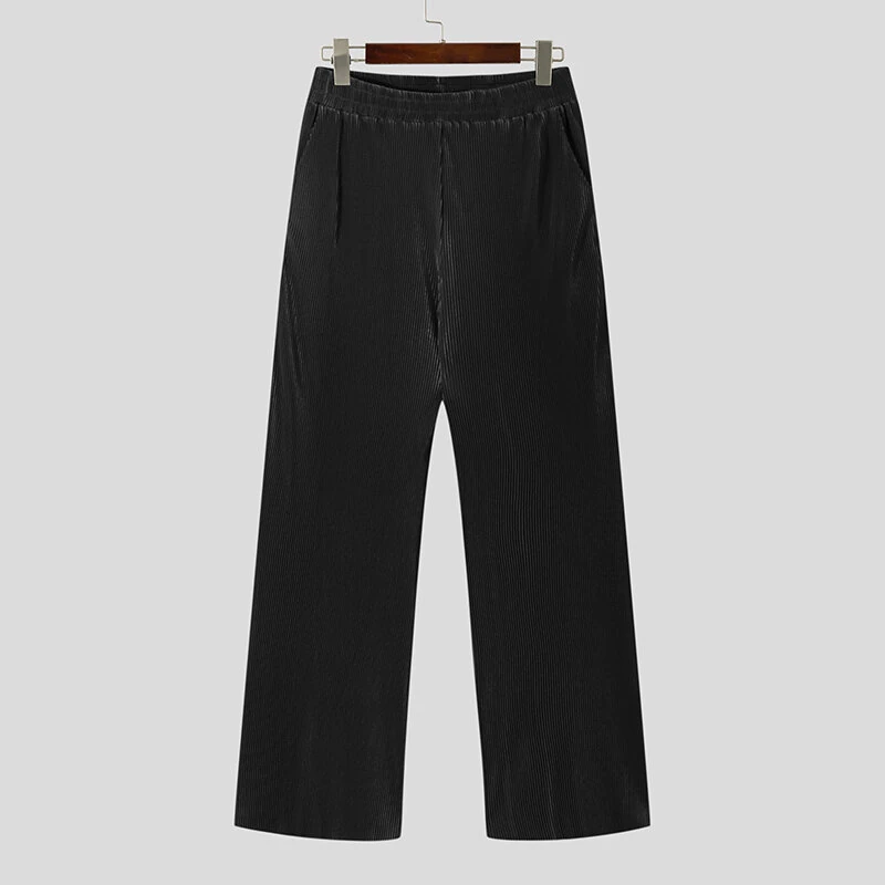 (image for) INCERUN Men Pants Comfy Loose Fit Straight Leg Designer Textured Casual Mopped Trousers Daily Black Pants Casual Gray Pants Fashion White Pants