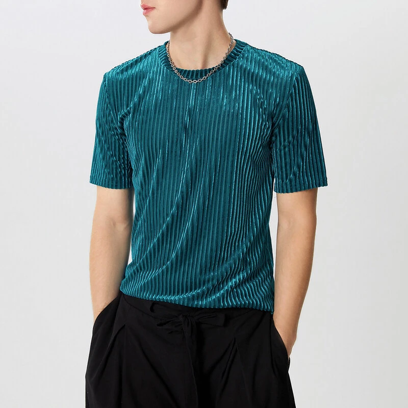 INCERUN Men T-Shirts Fashion Solid Color Skinny Elastic Top Tee Casual Summer Round Neck Short Sleeve Mens Clothing (image for) INCERUN Men T-Shirts Fashion Solid Color Skinny Elastic Top Tee Casual Summer Round Neck Short Sleeve Mens Clothing