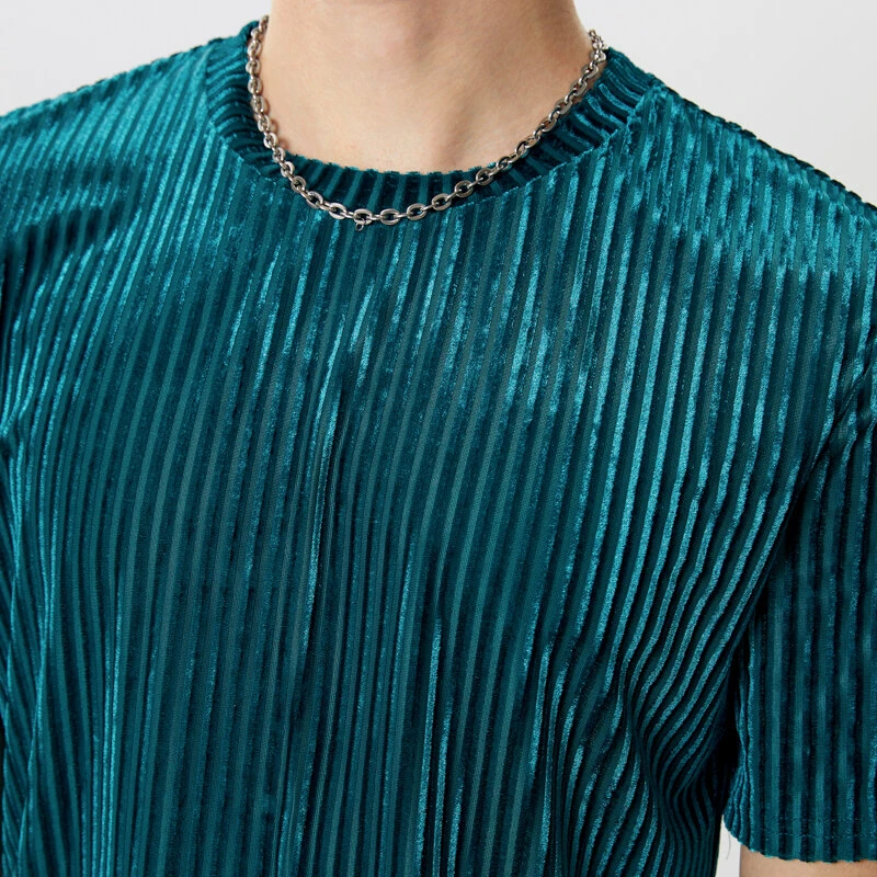 (image for) INCERUN Men T-Shirts Fashion Solid Color Skinny Elastic Top Tee Casual Summer Round Neck Short Sleeve Mens Clothing