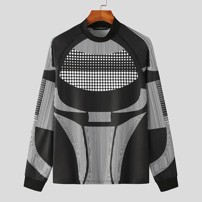 (image for) INCERUN Men Tights Skinny Stretch Functional Long Sleeve T-Shirt Fashion Sportwear Crew Neck Black T-shirt for Men, Spring Fall