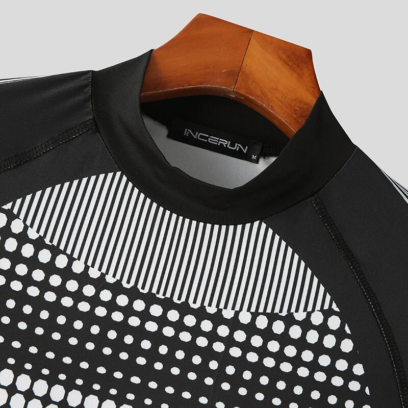 (image for) INCERUN Men Tights Skinny Stretch Functional Long Sleeve T-Shirt Fashion Sportwear Crew Neck Black T-shirt for Men, Spring Fall