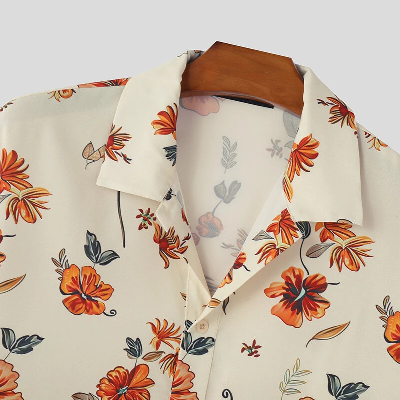 (image for) INCERUN Mens Fashion Hawaiian Beach Style Floral Print Short Sleeve Shirt