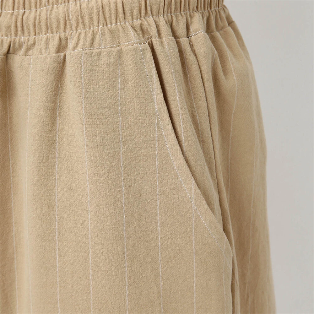 (image for) Men's Quick Dry Cotton Linen Shorts Summer Breathable Stripe Casual Gym Running Cargo Pocket Beach Five-point Pants Lightweight Comfortable